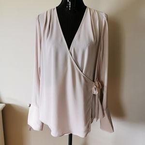 Trouve Nude Crossover Tie Blouse Size Medium